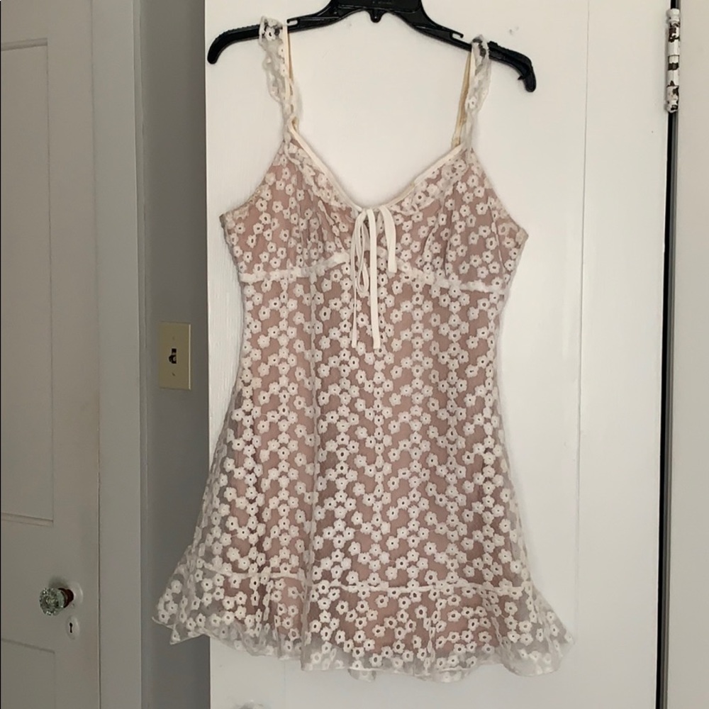 VICI white lace dress with tan underlay